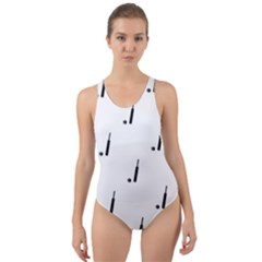 Black And White Cricket Sport Motif Print Pattern Cut-out Back One Piece Swimsuit