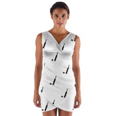 Black And White Cricket Sport Motif Print Pattern Wrap Front Bodycon Dress