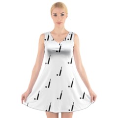 Black And White Cricket Sport Motif Print Pattern V-neck Sleeveless Dress by dflcprintsclothing