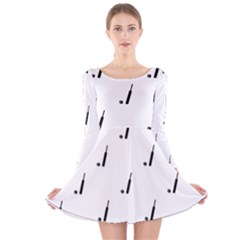 Black And White Cricket Sport Motif Print Pattern Long Sleeve Velvet Skater Dress