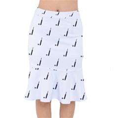 Black And White Cricket Sport Motif Print Pattern Short Mermaid Skirt by dflcprintsclothing