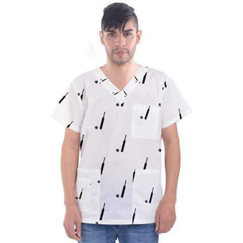 Black And White Cricket Sport Motif Print Pattern Men s V-neck Scrub Top by dflcprintsclothing