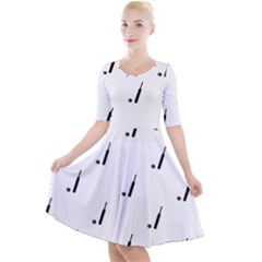 Black And White Cricket Sport Motif Print Pattern Quarter Sleeve A-line Dress by dflcprintsclothing