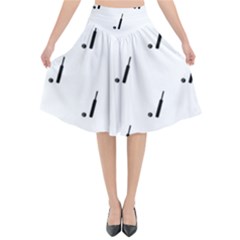 Black And White Cricket Sport Motif Print Pattern Flared Midi Skirt by dflcprintsclothing