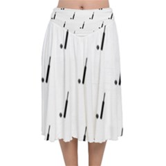 Black And White Cricket Sport Motif Print Pattern Velvet Flared Midi Skirt by dflcprintsclothing