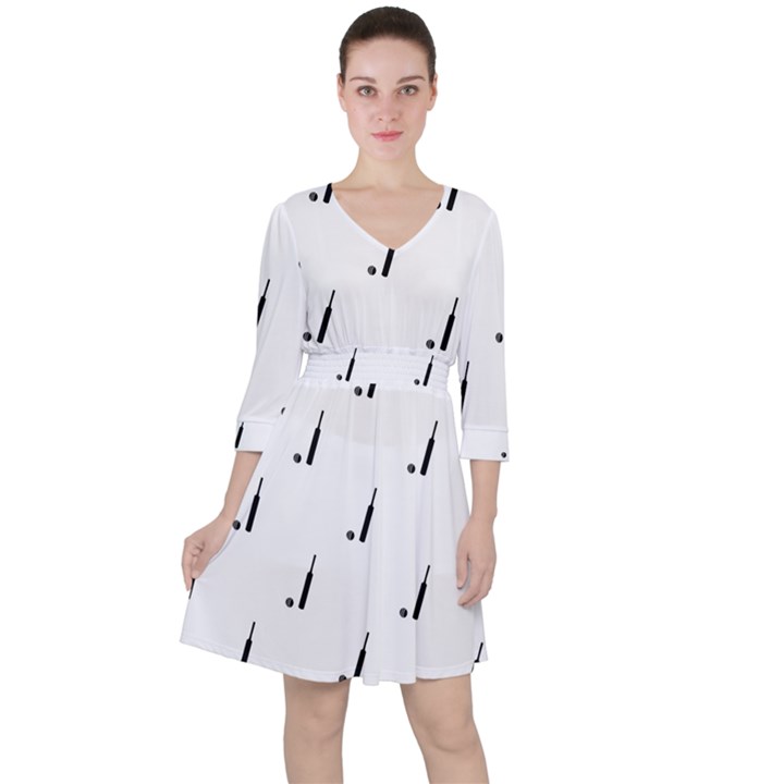 Black And White Cricket Sport Motif Print Pattern Ruffle Dress