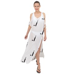 Black And White Cricket Sport Motif Print Pattern Maxi Chiffon Cover Up Dress