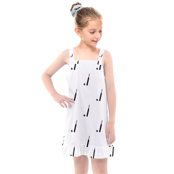 Black And White Cricket Sport Motif Print Pattern Kids  Overall Dress