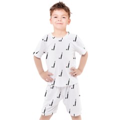 Black And White Cricket Sport Motif Print Pattern Kids  Tee And Shorts Set by dflcprintsclothing