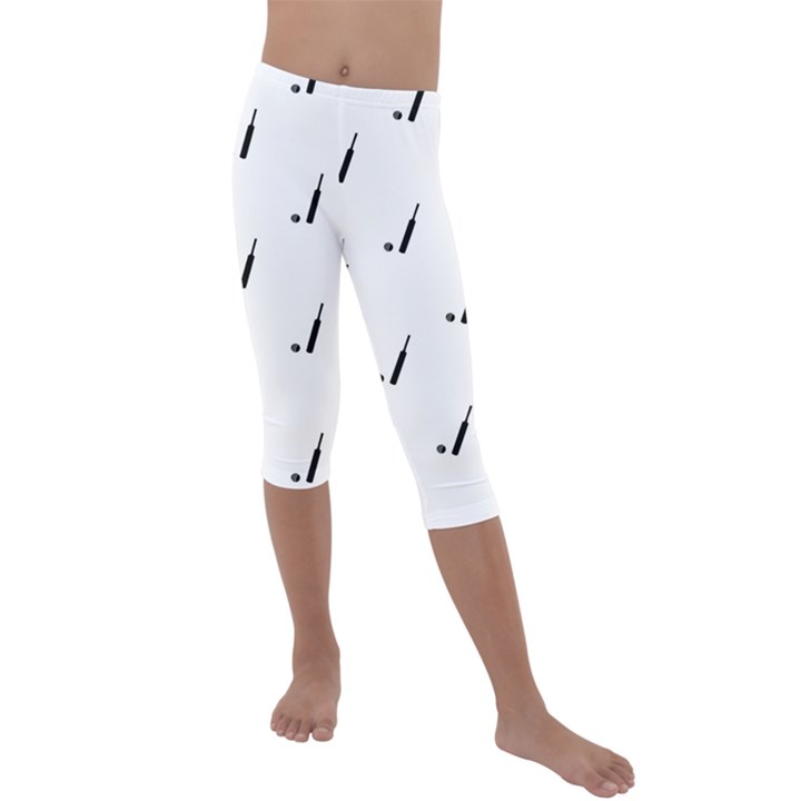 Black And White Cricket Sport Motif Print Pattern Kids  Lightweight Velour Capri Leggings 