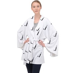 Black And White Cricket Sport Motif Print Pattern Long Sleeve Velvet Kimono  by dflcprintsclothing