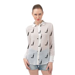 Black And White Cricket Sport Motif Print Pattern Long Sleeve Chiffon Shirt