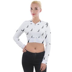 Black And White Cricket Sport Motif Print Pattern Long Sleeve Cropped Velvet Jacket by dflcprintsclothing