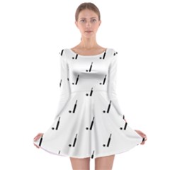 Black And White Cricket Sport Motif Print Pattern Long Sleeve Skater Dress by dflcprintsclothing