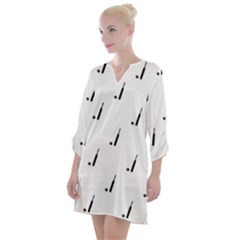 Black And White Cricket Sport Motif Print Pattern Open Neck Shift Dress