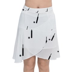 Black And White Cricket Sport Motif Print Pattern Chiffon Wrap Front Skirt by dflcprintsclothing