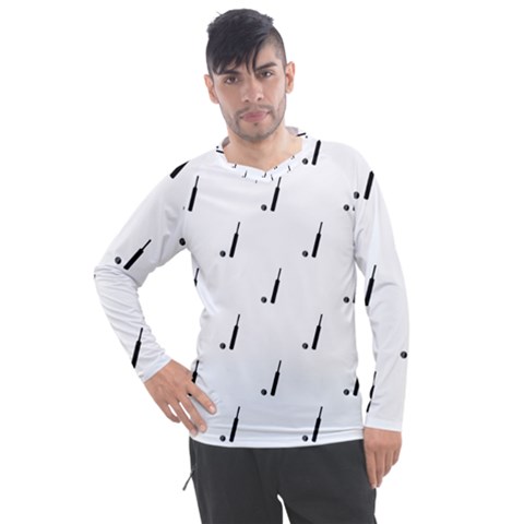 Black And White Cricket Sport Motif Print Pattern Men s Pique Long Sleeve Tee by dflcprintsclothing