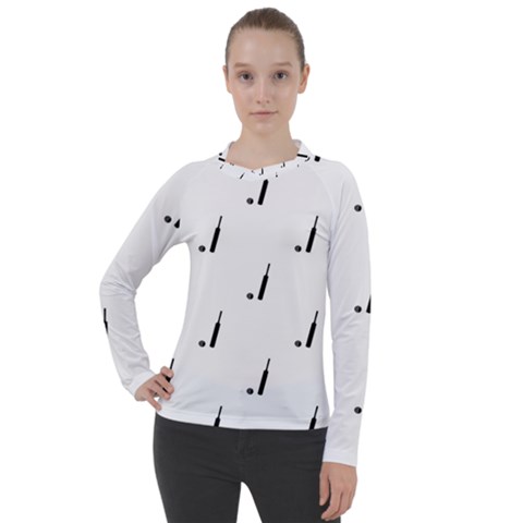 Black And White Cricket Sport Motif Print Pattern Women s Pique Long Sleeve Tee by dflcprintsclothing