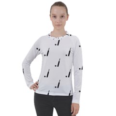 Black And White Cricket Sport Motif Print Pattern Women s Pique Long Sleeve Tee