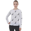 Black And White Cricket Sport Motif Print Pattern Women s Pique Long Sleeve Tee View1