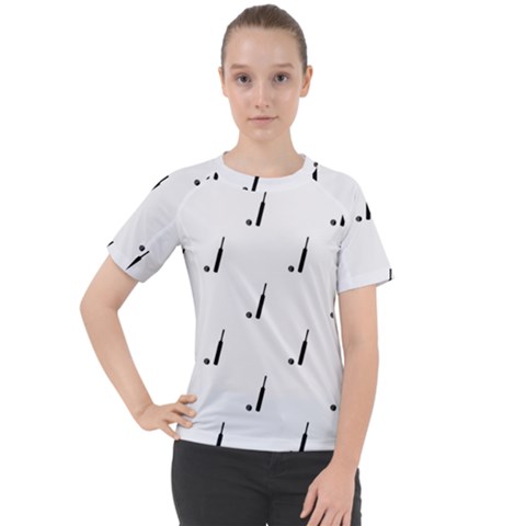 Black And White Cricket Sport Motif Print Pattern Women s Sport Raglan Tee by dflcprintsclothing