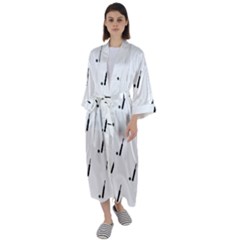 Black And White Cricket Sport Motif Print Pattern Maxi Satin Kimono