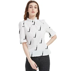 Black And White Cricket Sport Motif Print Pattern Frill Neck Blouse