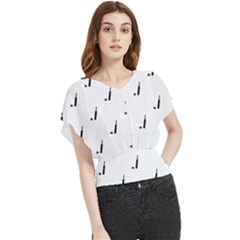 Black And White Cricket Sport Motif Print Pattern Butterfly Chiffon Blouse