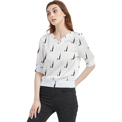 Black And White Cricket Sport Motif Print Pattern Quarter Sleeve Blouse by dflcprintsclothing