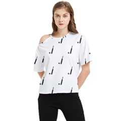 Black And White Cricket Sport Motif Print Pattern One Shoulder Cut Out Tee by dflcprintsclothing