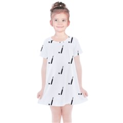 Black And White Cricket Sport Motif Print Pattern Kids  Simple Cotton Dress by dflcprintsclothing