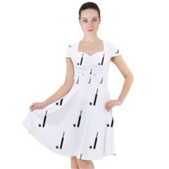 Black And White Cricket Sport Motif Print Pattern Cap Sleeve Midi Dress by dflcprintsclothing