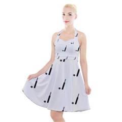 Black And White Cricket Sport Motif Print Pattern Halter Party Swing Dress  by dflcprintsclothing