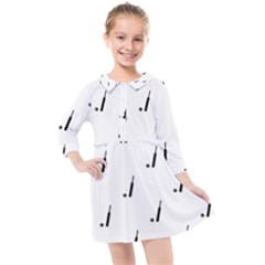 Black And White Cricket Sport Motif Print Pattern Kids  Quarter Sleeve Shirt Dress by dflcprintsclothing