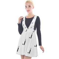 Black And White Cricket Sport Motif Print Pattern Plunge Pinafore Velour Dress