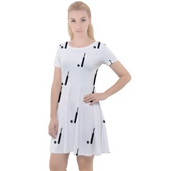 Black And White Cricket Sport Motif Print Pattern Cap Sleeve Velour Dress  by dflcprintsclothing