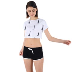 Black And White Cricket Sport Motif Print Pattern Tie Back Short Sleeve Crop Tee by dflcprintsclothing