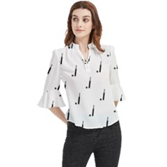 Black And White Cricket Sport Motif Print Pattern Loose Horn Sleeve Chiffon Blouse