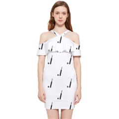 Black And White Cricket Sport Motif Print Pattern Shoulder Frill Bodycon Summer Dress