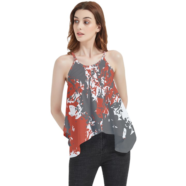 Pewter & Mandarin Red Flowy Camisole Tank Top