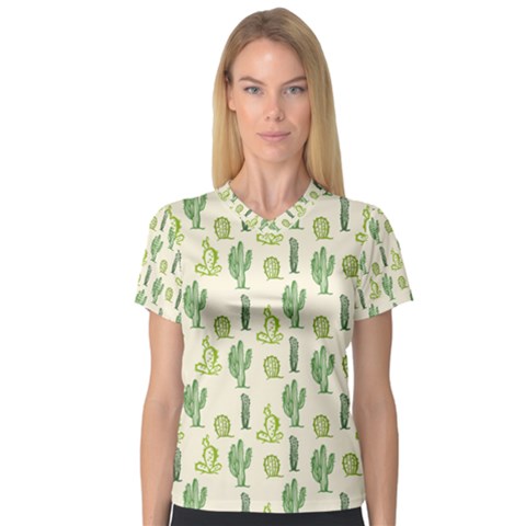 Cactus Pattern V-neck Sport Mesh Tee by goljakoff