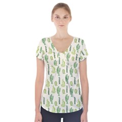 Cactus Pattern Short Sleeve Front Detail Top by goljakoff