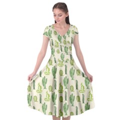 Cactus Pattern Cap Sleeve Wrap Front Dress by goljakoff