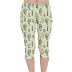 Cactus Pattern Velvet Capri Leggings  by goljakoff