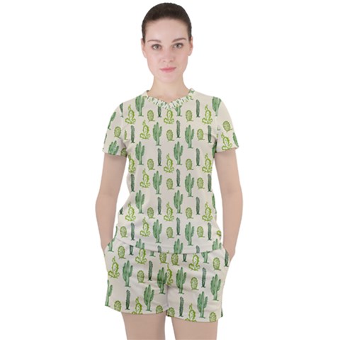 Cactus Pattern Women s Tee And Shorts Set by goljakoff