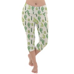 Cactus Pattern Lightweight Velour Capri Yoga Leggings by goljakoff