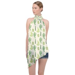 Cactus Pattern Halter Asymmetric Satin Top by goljakoff