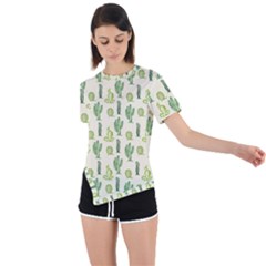 Cactus Pattern Asymmetrical Short Sleeve Sports Tee