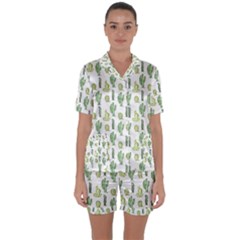 Cactus Pattern Satin Short Sleeve Pyjamas Set by goljakoff