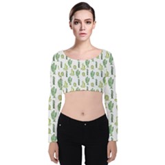 Cactus Pattern Velvet Long Sleeve Crop Top by goljakoff